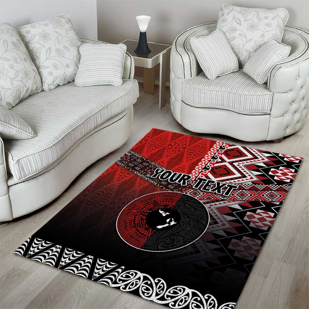 Personalised Aotearoa and Tonga Together Area Rug Manaia and Tongan Tribal Cross - Taniko and Ngatu Art Tattoo LT03 - Polynesian Pride