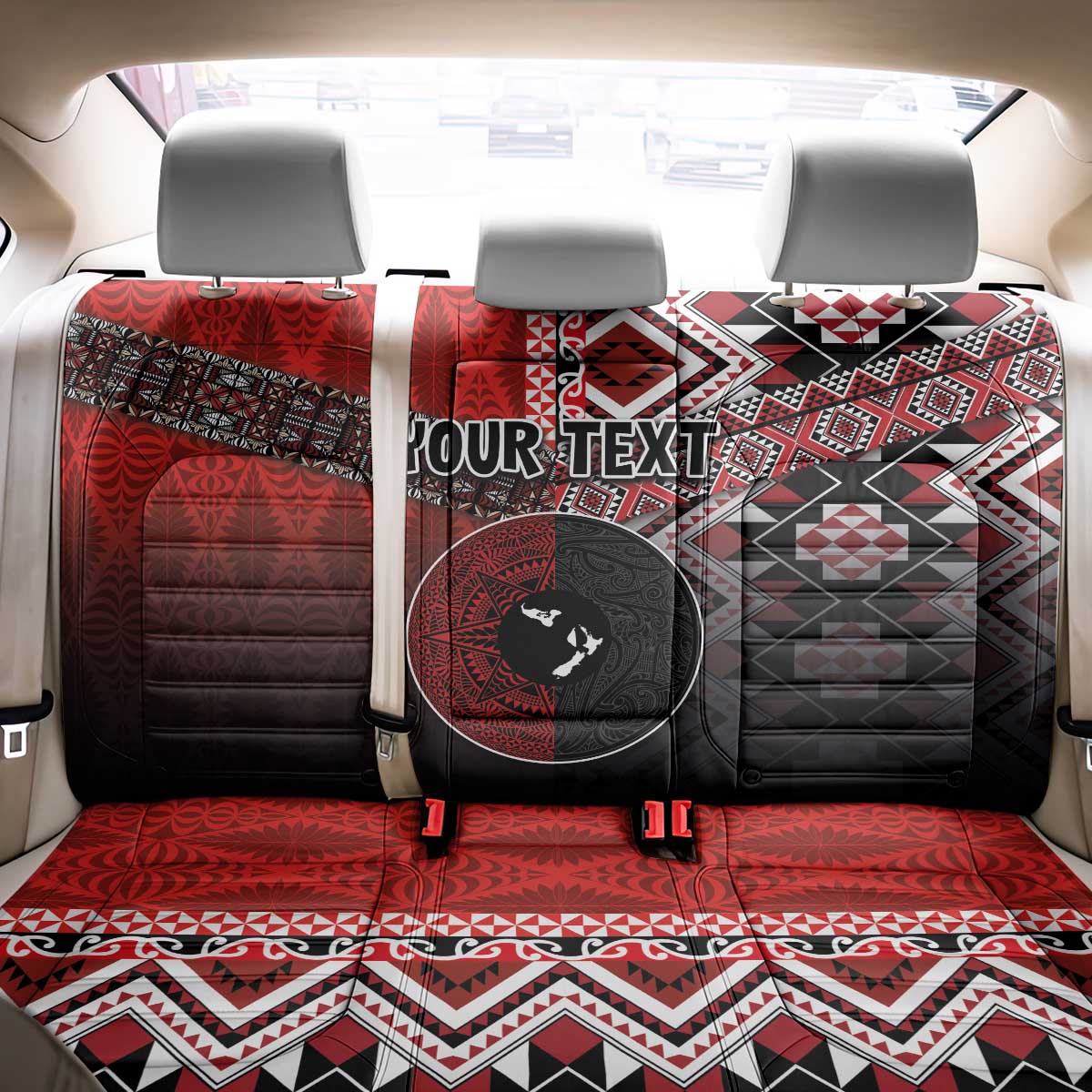 Personalised Aotearoa and Tonga Together Back Car Seat Cover Manaia and Tongan Tribal Cross - Taniko and Ngatu Art Tattoo LT03 - Polynesian Pride
