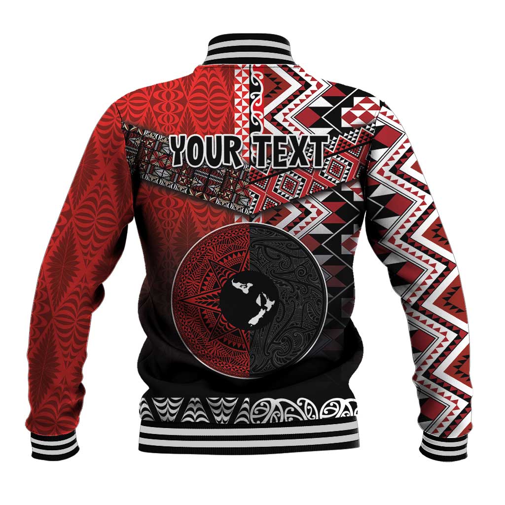 Personalised Aotearoa and Tonga Together Baseball Jacket Manaia and Tongan Tribal Cross - Taniko and Ngatu Art Tattoo LT03 - Polynesian Pride