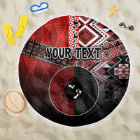 Personalised Aotearoa and Tonga Together Beach Blanket Manaia and Tongan Tribal Cross - Taniko and Ngatu Art Tattoo LT03 One Size 150cm Red - Polynesian Pride