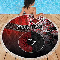 Personalised Aotearoa and Tonga Together Beach Blanket Manaia and Tongan Tribal Cross - Taniko and Ngatu Art Tattoo LT03 - Polynesian Pride