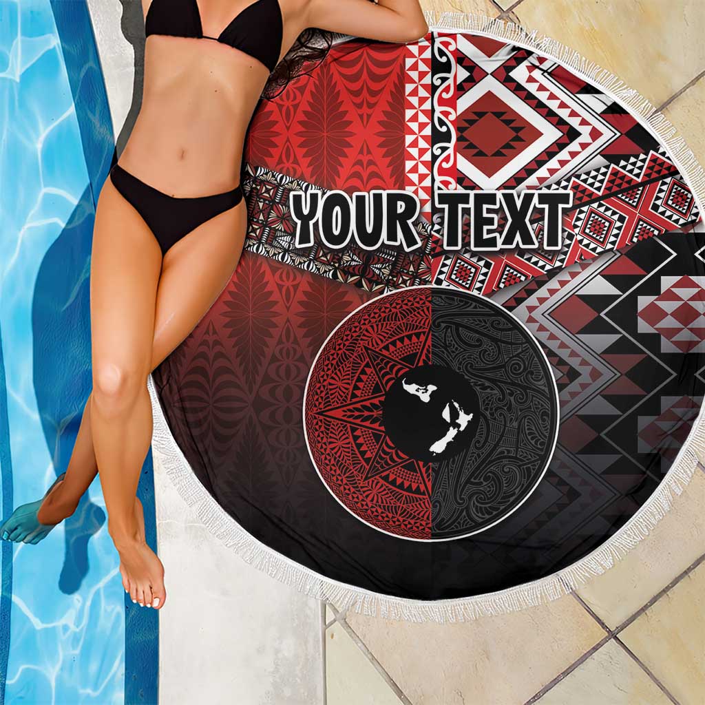 Personalised Aotearoa and Tonga Together Beach Blanket Manaia and Tongan Tribal Cross - Taniko and Ngatu Art Tattoo LT03 - Polynesian Pride
