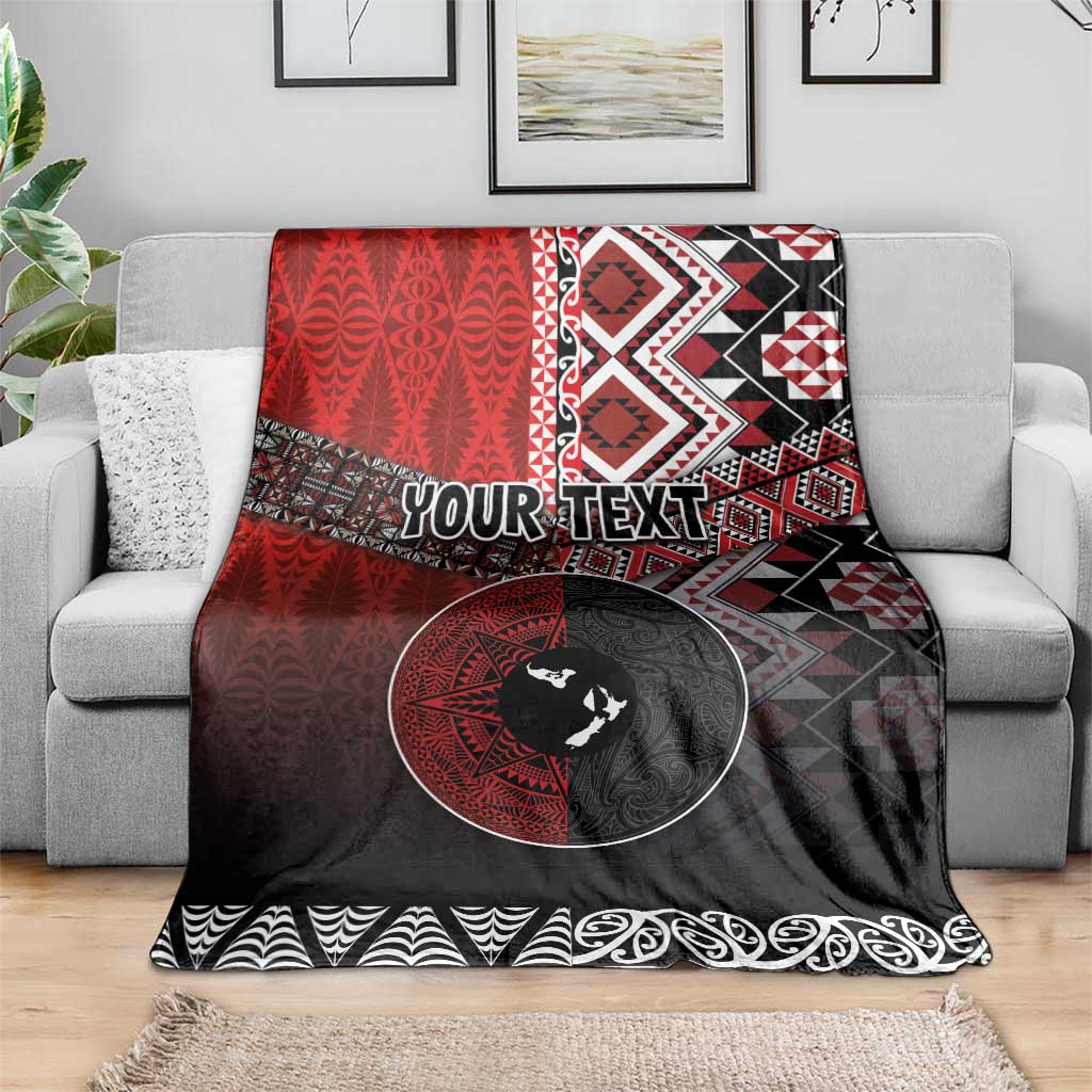 Personalised Aotearoa and Tonga Together Blanket Manaia and Tongan Tribal Cross - Taniko and Ngatu Art Tattoo LT03 - Polynesian Pride