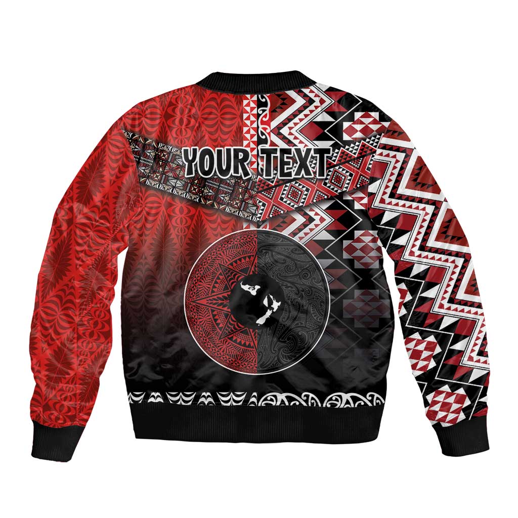 Personalised Aotearoa and Tonga Together Bomber Jacket Manaia and Tongan Tribal Cross - Taniko and Ngatu Art Tattoo LT03 - Polynesian Pride