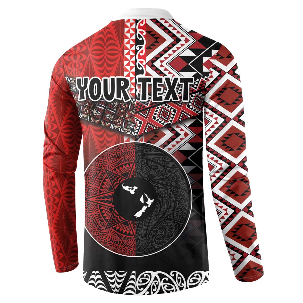 Personalised Aotearoa and Tonga Together Button Sweatshirt Manaia and Tongan Tribal Cross - Taniko and Ngatu Art Tattoo LT03 - Polynesian Pride