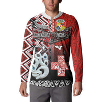 Personalised Aotearoa and Tonga Together Button Sweatshirt Manaia and Tongan Tribal Cross - Taniko and Ngatu Art Tattoo LT03 - Polynesian Pride