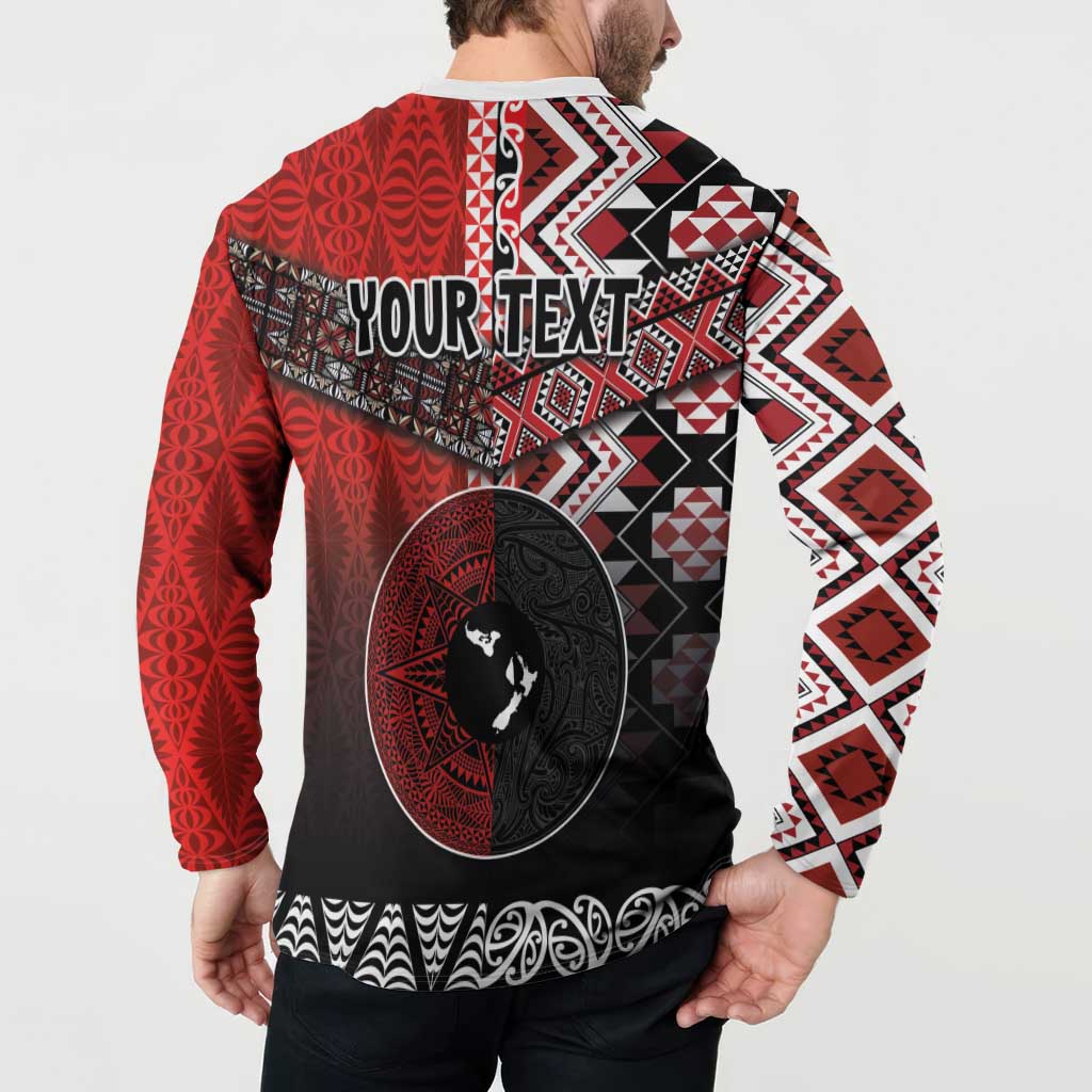 Personalised Aotearoa and Tonga Together Button Sweatshirt Manaia and Tongan Tribal Cross - Taniko and Ngatu Art Tattoo LT03 - Polynesian Pride