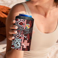 Personalised Aotearoa and Tonga Together 4 in 1 Can Cooler Tumbler Manaia and Tongan Tribal Cross - Taniko and Ngatu Art Tattoo LT03 - Polynesian Pride