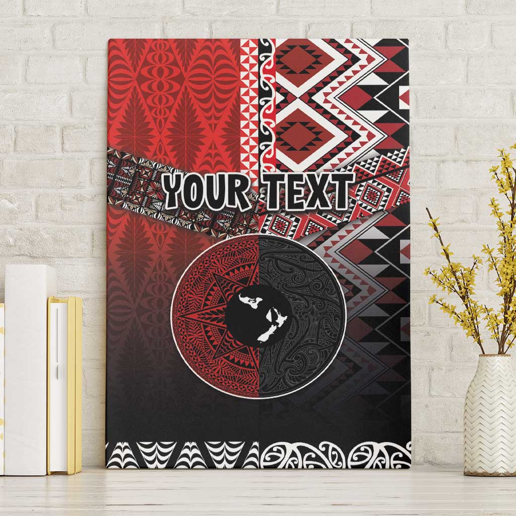 Personalised Aotearoa and Tonga Together Canvas Wall Art Manaia and Tongan Tribal Cross - Taniko and Ngatu Art Tattoo LT03 Without Frame Red - Polynesian Pride