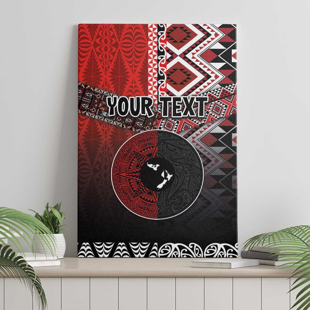Personalised Aotearoa and Tonga Together Canvas Wall Art Manaia and Tongan Tribal Cross - Taniko and Ngatu Art Tattoo LT03 - Polynesian Pride