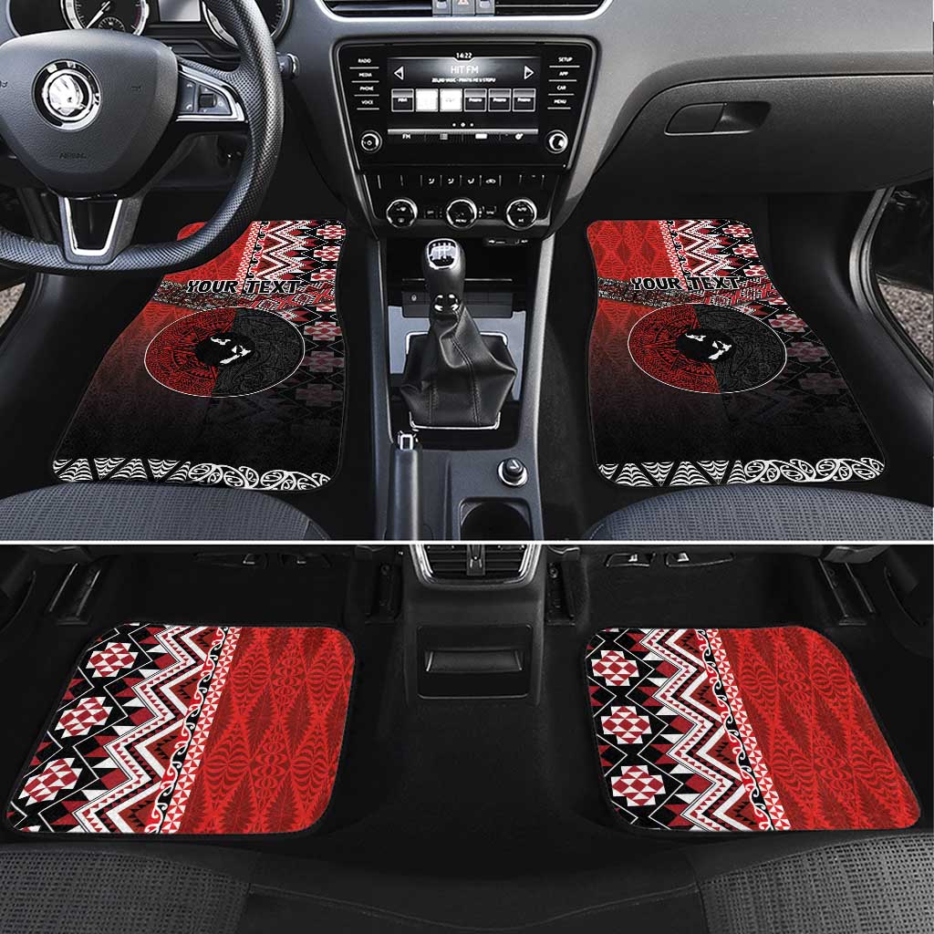 Personalised Aotearoa and Tonga Together Car Mats Manaia and Tongan Tribal Cross - Taniko and Ngatu Art Tattoo LT03 Set 4pcs Red - Polynesian Pride