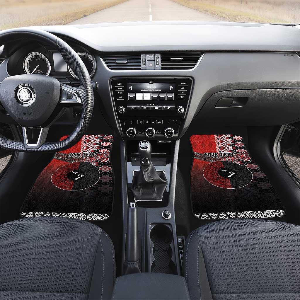 Personalised Aotearoa and Tonga Together Car Mats Manaia and Tongan Tribal Cross - Taniko and Ngatu Art Tattoo LT03 Set 2pcs - Front Red - Polynesian Pride