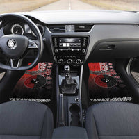 Personalised Aotearoa and Tonga Together Car Mats Manaia and Tongan Tribal Cross - Taniko and Ngatu Art Tattoo LT03 Set 2pcs - Front Red - Polynesian Pride