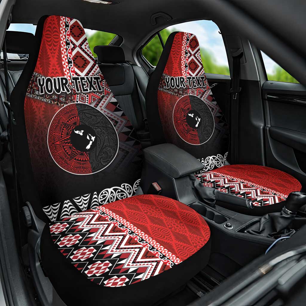 Personalised Aotearoa and Tonga Together Car Seat Cover Manaia and Tongan Tribal Cross - Taniko and Ngatu Art Tattoo LT03 One Size Red - Polynesian Pride