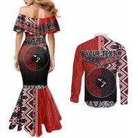 Personalised Aotearoa and Tonga Together Couples Matching Mermaid Dress and Long Sleeve Button Shirt Manaia and Tongan Tribal Cross - Taniko and Ngatu Art Tattoo LT03 - Polynesian Pride