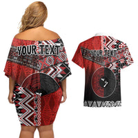 Personalised Aotearoa and Tonga Together Couples Matching Off Shoulder Short Dress and Hawaiian Shirt Manaia and Tongan Tribal Cross - Taniko and Ngatu Art Tattoo LT03 - Polynesian Pride