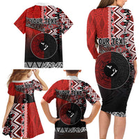 Personalised Aotearoa and Tonga Together Family Matching Long Sleeve Bodycon Dress and Hawaiian Shirt Manaia and Tongan Tribal Cross - Taniko and Ngatu Art Tattoo LT03 - Polynesian Pride