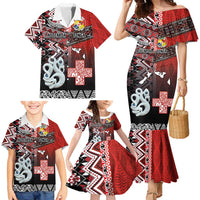Personalised Aotearoa and Tonga Together Family Matching Mermaid Dress and Hawaiian Shirt Manaia and Tongan Tribal Cross - Taniko and Ngatu Art Tattoo LT03 - Polynesian Pride
