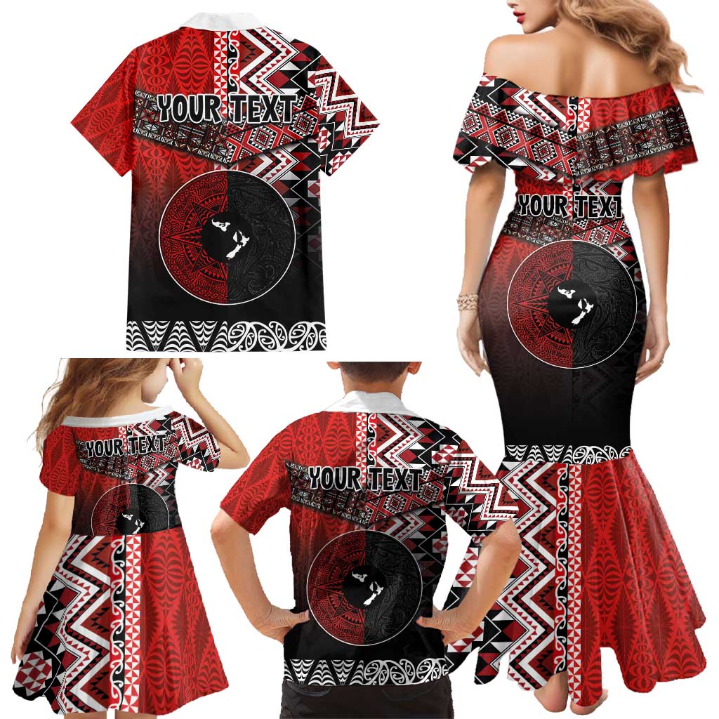 Personalised Aotearoa and Tonga Together Family Matching Mermaid Dress and Hawaiian Shirt Manaia and Tongan Tribal Cross - Taniko and Ngatu Art Tattoo LT03 - Polynesian Pride