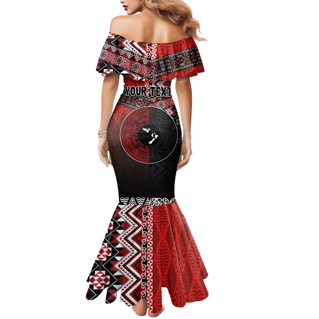 Personalised Aotearoa and Tonga Together Family Matching Mermaid Dress and Hawaiian Shirt Manaia and Tongan Tribal Cross - Taniko and Ngatu Art Tattoo LT03 - Polynesian Pride
