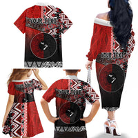 Personalised Aotearoa and Tonga Together Family Matching Off The Shoulder Long Sleeve Dress and Hawaiian Shirt Manaia and Tongan Tribal Cross - Taniko and Ngatu Art Tattoo LT03 - Polynesian Pride