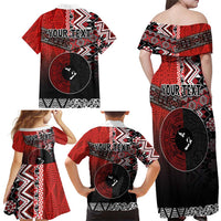 Personalised Aotearoa and Tonga Together Family Matching Off Shoulder Maxi Dress and Hawaiian Shirt Manaia and Tongan Tribal Cross - Taniko and Ngatu Art Tattoo LT03 - Polynesian Pride