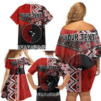 Personalised Aotearoa and Tonga Together Family Matching Off Shoulder Short Dress and Hawaiian Shirt Manaia and Tongan Tribal Cross - Taniko and Ngatu Art Tattoo LT03 - Polynesian Pride