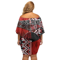 Personalised Aotearoa and Tonga Together Family Matching Off Shoulder Short Dress and Hawaiian Shirt Manaia and Tongan Tribal Cross - Taniko and Ngatu Art Tattoo LT03 - Polynesian Pride