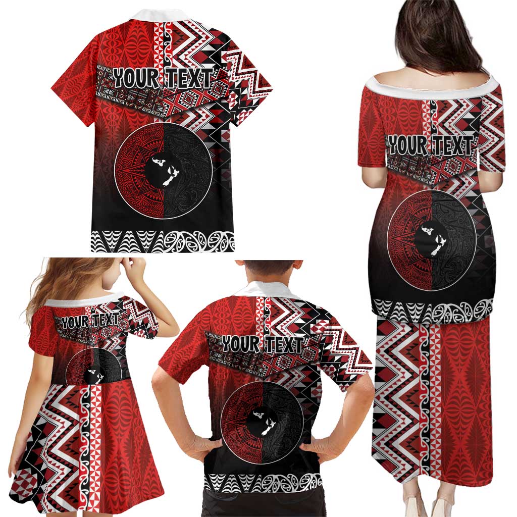 Personalised Aotearoa and Tonga Together Family Matching Puletasi and Hawaiian Shirt Manaia and Tongan Tribal Cross - Taniko and Ngatu Art Tattoo LT03 - Polynesian Pride