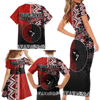 Personalised Aotearoa and Tonga Together Family Matching Short Sleeve Bodycon Dress and Hawaiian Shirt Manaia and Tongan Tribal Cross - Taniko and Ngatu Art Tattoo LT03 - Polynesian Pride