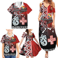 Personalised Aotearoa and Tonga Together Family Matching Summer Maxi Dress and Hawaiian Shirt Manaia and Tongan Tribal Cross - Taniko and Ngatu Art Tattoo LT03 - Polynesian Pride