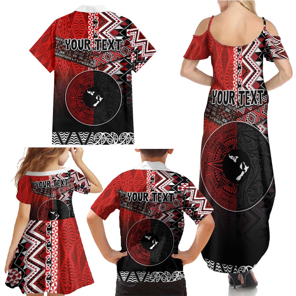 Personalised Aotearoa and Tonga Together Family Matching Summer Maxi Dress and Hawaiian Shirt Manaia and Tongan Tribal Cross - Taniko and Ngatu Art Tattoo LT03 - Polynesian Pride