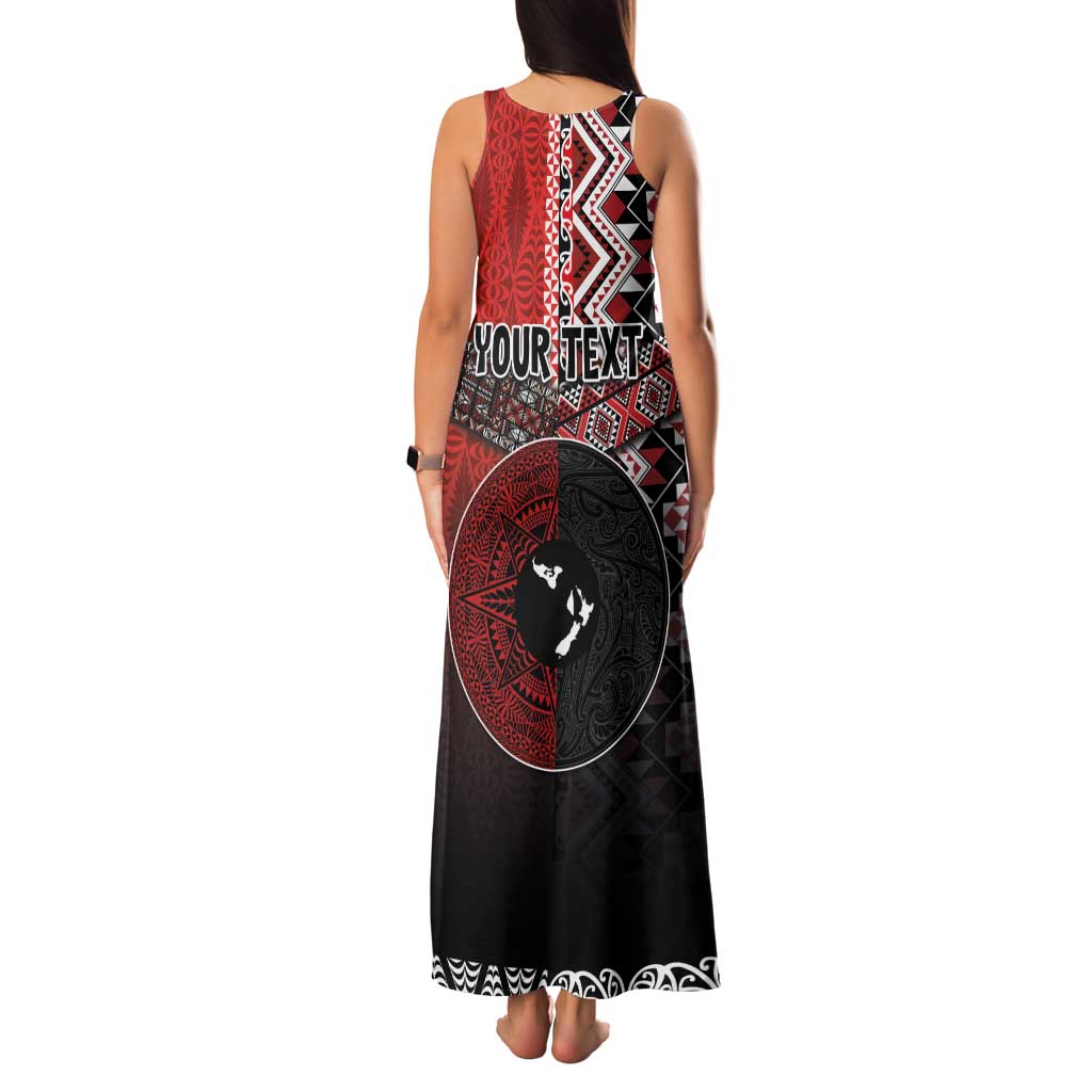 Personalised Aotearoa and Tonga Together Family Matching Tank Maxi Dress and Hawaiian Shirt Manaia and Tongan Tribal Cross - Taniko and Ngatu Art Tattoo LT03 - Polynesian Pride
