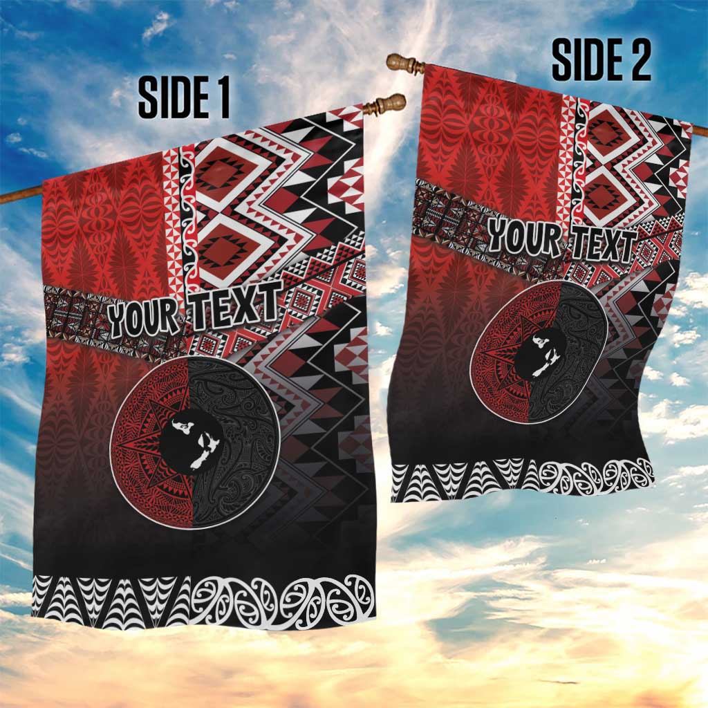 Personalised Aotearoa and Tonga Together Garden Flag Manaia and Tongan Tribal Cross - Taniko and Ngatu Art Tattoo LT03 - Polynesian Pride