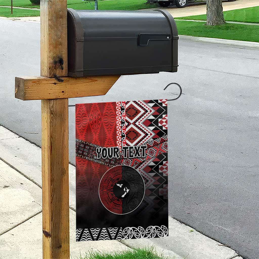 Personalised Aotearoa and Tonga Together Garden Flag Manaia and Tongan Tribal Cross - Taniko and Ngatu Art Tattoo LT03 - Polynesian Pride