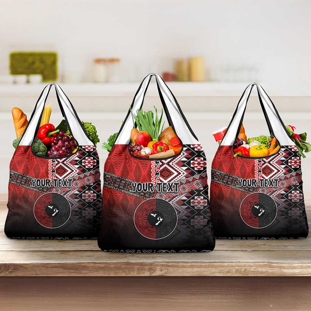 Personalised Aotearoa and Tonga Together Grocery Bag Manaia and Tongan Tribal Cross - Taniko and Ngatu Art Tattoo LT03 3-pack One Size Red - Polynesian Pride