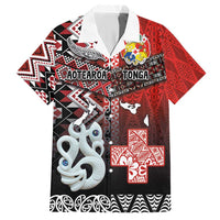 Personalised Aotearoa and Tonga Together Hawaiian Shirt Manaia and Tongan Tribal Cross - Taniko and Ngatu Art Tattoo LT03 Red - Polynesian Pride