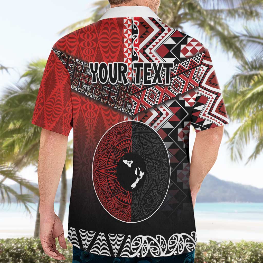 Personalised Aotearoa and Tonga Together Hawaiian Shirt Manaia and Tongan Tribal Cross - Taniko and Ngatu Art Tattoo LT03 - Polynesian Pride