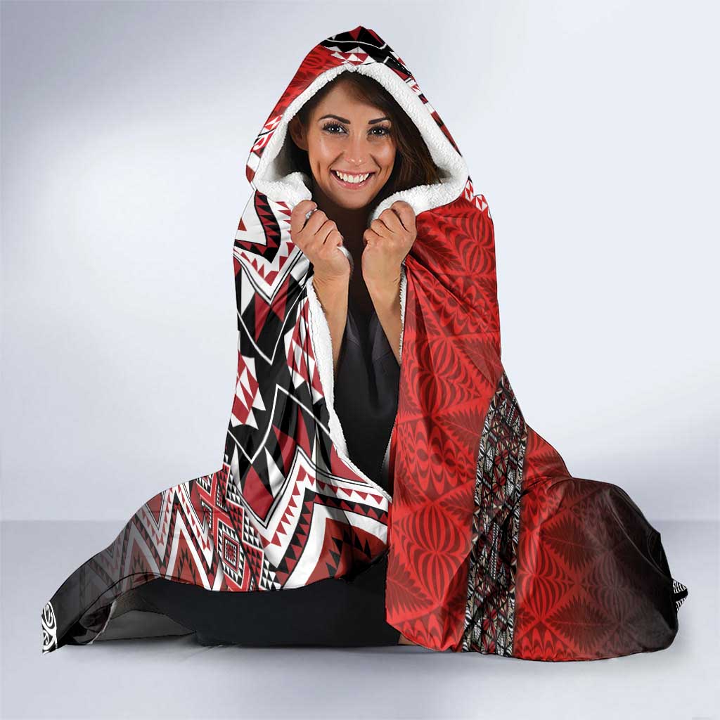 Personalised Aotearoa and Tonga Together Hooded Blanket Manaia and Tongan Tribal Cross - Taniko and Ngatu Art Tattoo LT03 - Polynesian Pride