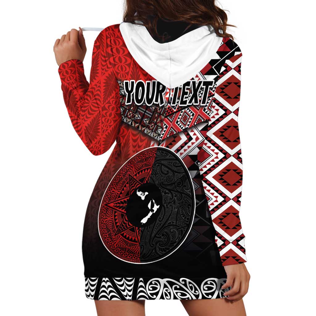 Personalised Aotearoa and Tonga Together Hoodie Dress Manaia and Tongan Tribal Cross - Taniko and Ngatu Art Tattoo LT03 - Polynesian Pride