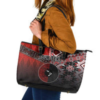 Personalised Aotearoa and Tonga Together Leather Tote Bag Manaia and Tongan Tribal Cross - Taniko and Ngatu Art Tattoo LT03 Red - Polynesian Pride