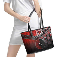 Personalised Aotearoa and Tonga Together Leather Tote Bag Manaia and Tongan Tribal Cross - Taniko and Ngatu Art Tattoo LT03 - Polynesian Pride