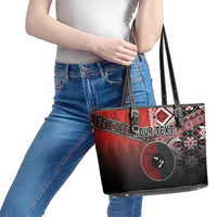 Personalised Aotearoa and Tonga Together Leather Tote Bag Manaia and Tongan Tribal Cross - Taniko and Ngatu Art Tattoo LT03 - Polynesian Pride