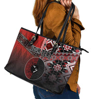 Personalised Aotearoa and Tonga Together Leather Tote Bag Manaia and Tongan Tribal Cross - Taniko and Ngatu Art Tattoo LT03 - Polynesian Pride