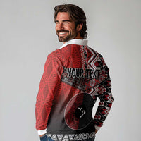 Personalised Aotearoa and Tonga Together Long Sleeve Polo Shirt Manaia and Tongan Tribal Cross - Taniko and Ngatu Art Tattoo LT03 - Polynesian Pride