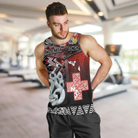 Personalised Aotearoa and Tonga Together Men Tank Top Manaia and Tongan Tribal Cross - Taniko and Ngatu Art Tattoo LT03 Red - Polynesian Pride