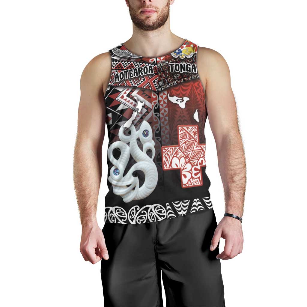 Personalised Aotearoa and Tonga Together Men Tank Top Manaia and Tongan Tribal Cross - Taniko and Ngatu Art Tattoo LT03 - Polynesian Pride