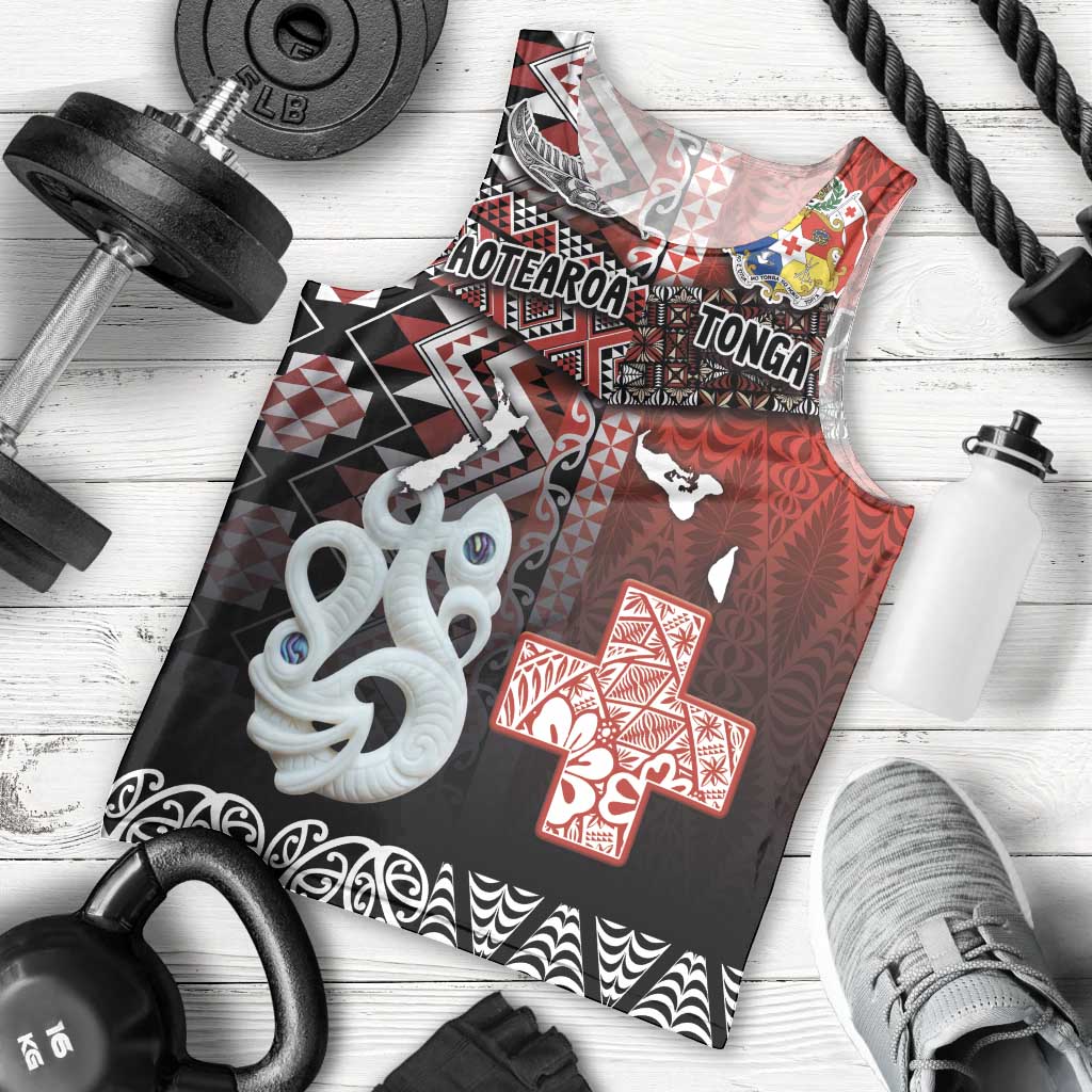 Personalised Aotearoa and Tonga Together Men Tank Top Manaia and Tongan Tribal Cross - Taniko and Ngatu Art Tattoo LT03 - Polynesian Pride