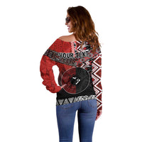 Personalised Aotearoa and Tonga Together Off Shoulder Sweater Manaia and Tongan Tribal Cross - Taniko and Ngatu Art Tattoo LT03 - Polynesian Pride