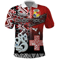 Personalised Aotearoa and Tonga Together Polo Shirt Manaia and Tongan Tribal Cross - Taniko and Ngatu Art Tattoo LT03 Red - Polynesian Pride